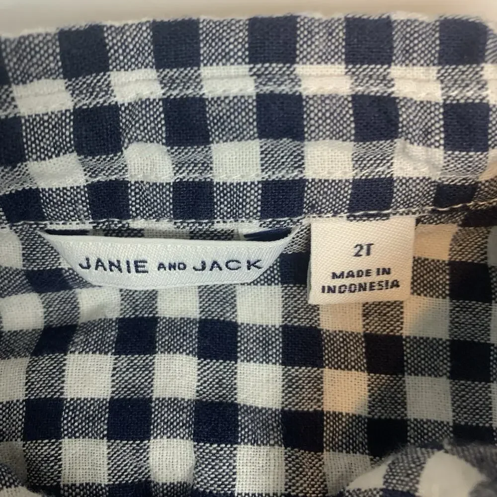 Janie and‎ Jack Shirt Boys 2T Gingham Print Linen Blend Button Up Preppy Classic